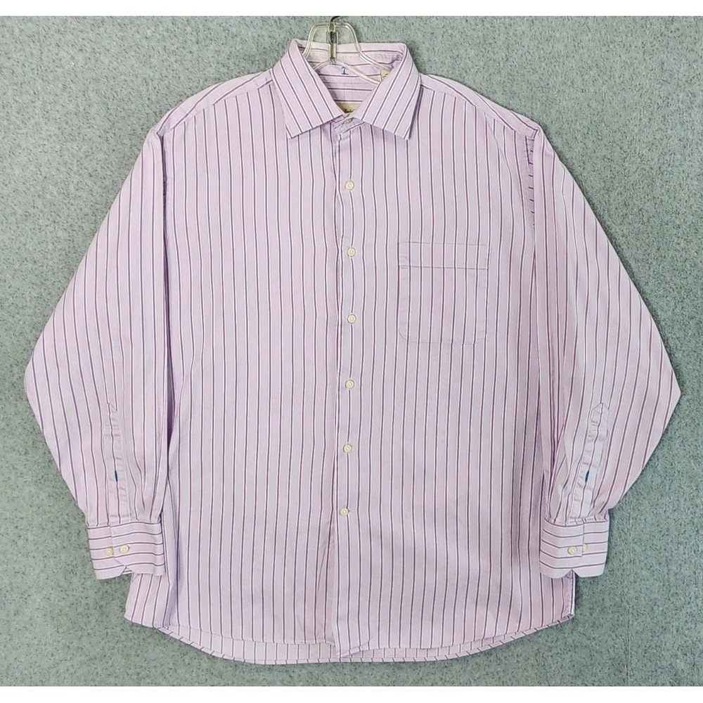 Tommy‎ Bahama Mens Size 16 / 32-33 Purple Striped Dress Shirt Button Down